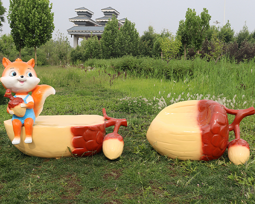 Vivid Fiberglass Squirrel Themed Garden Chair Statue