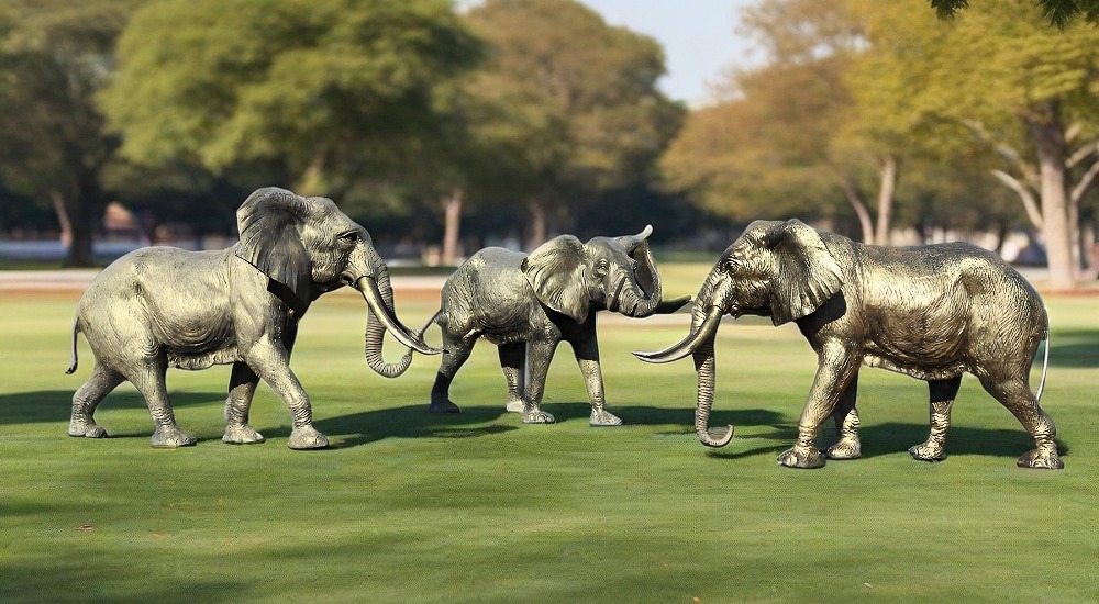 bronze simulation elephant group sculpture.jpg