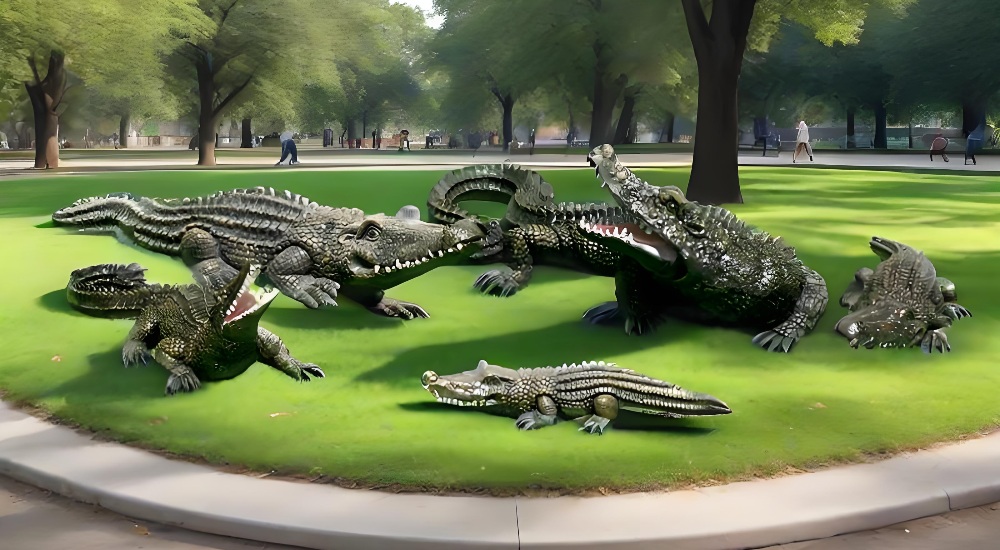 Simulation fiberglass crocodile sculpture ornaments group