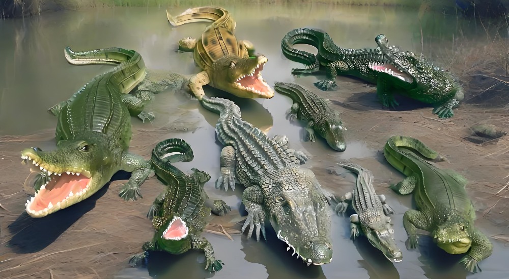 鳄鱼文章Simulation fiberglass crocodile sculpture ornaments group