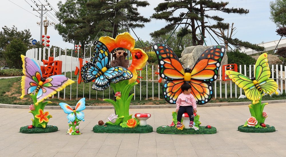simulation fiberglass glowing interactive butterfly sculpture combination