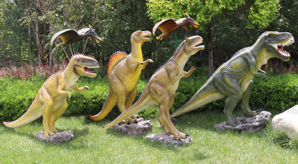 Simulation fiberglass dinosaur sculptures combination
