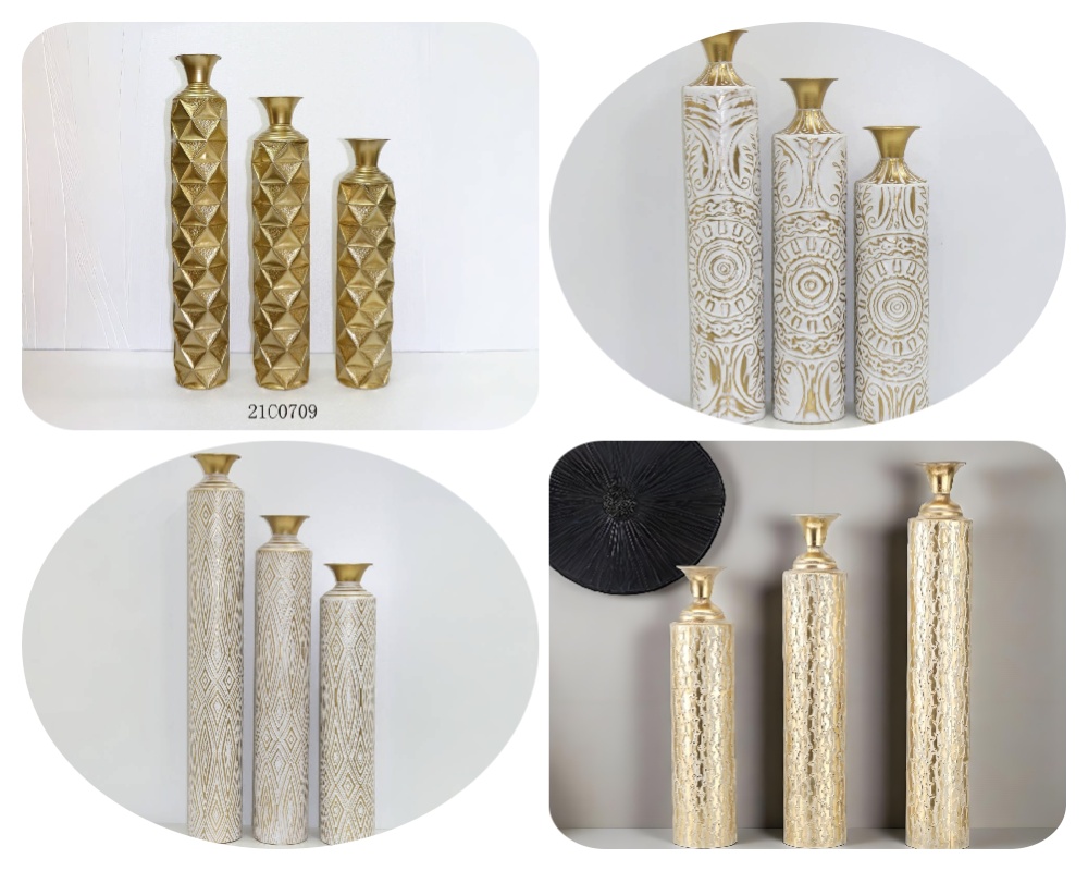 Four distinct three-piece flower arrangement vase sets