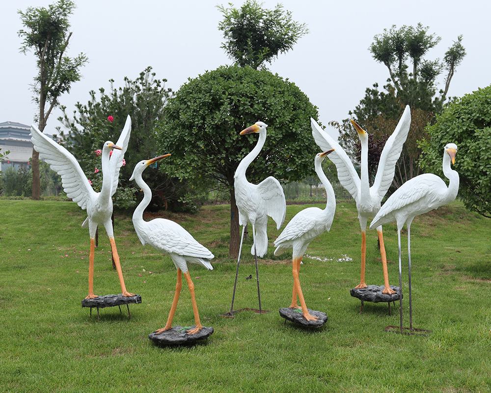 Ornaments Simulation Fiberglass Egret Sculpture Decoration Outdoor