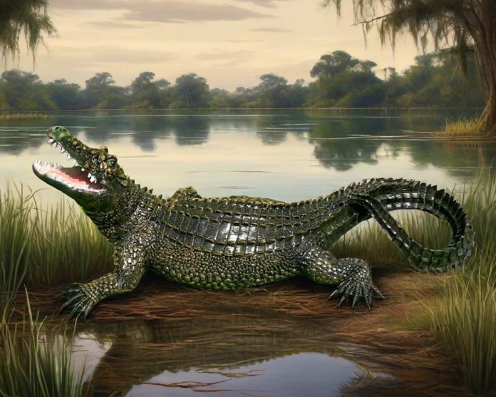 Simulation Fiberglass Crocodile Sculpture Scenic Park Ornaments