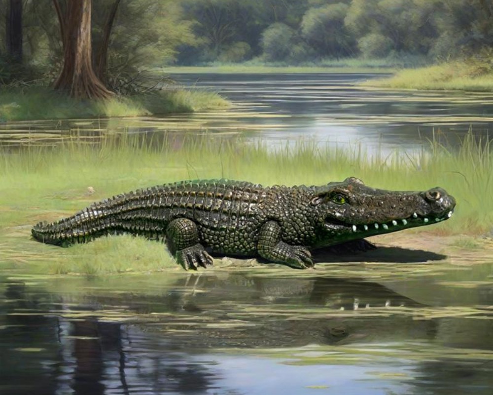 Simulation Fiberglass Crocodile Sculpture Scenic Park Ornaments