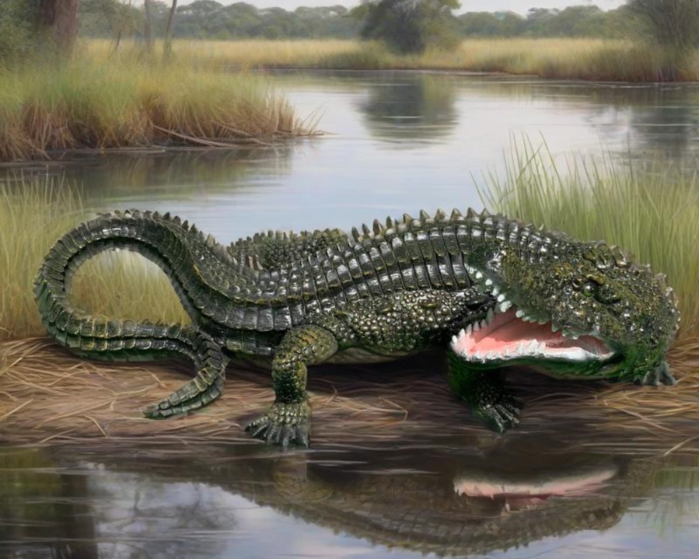Simulation Fiberglass Crocodile Sculpture Scenic Park Ornaments
