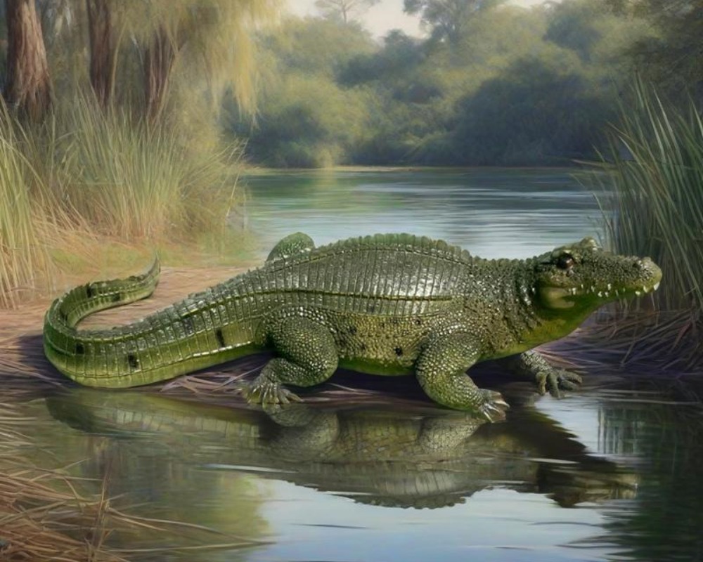 Simulation Fiberglass Crocodile Sculpture Scenic Park Ornaments