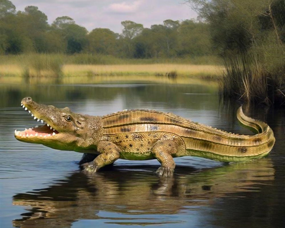 Simulation Fiberglass Crocodile Sculpture Scenic Park Ornaments