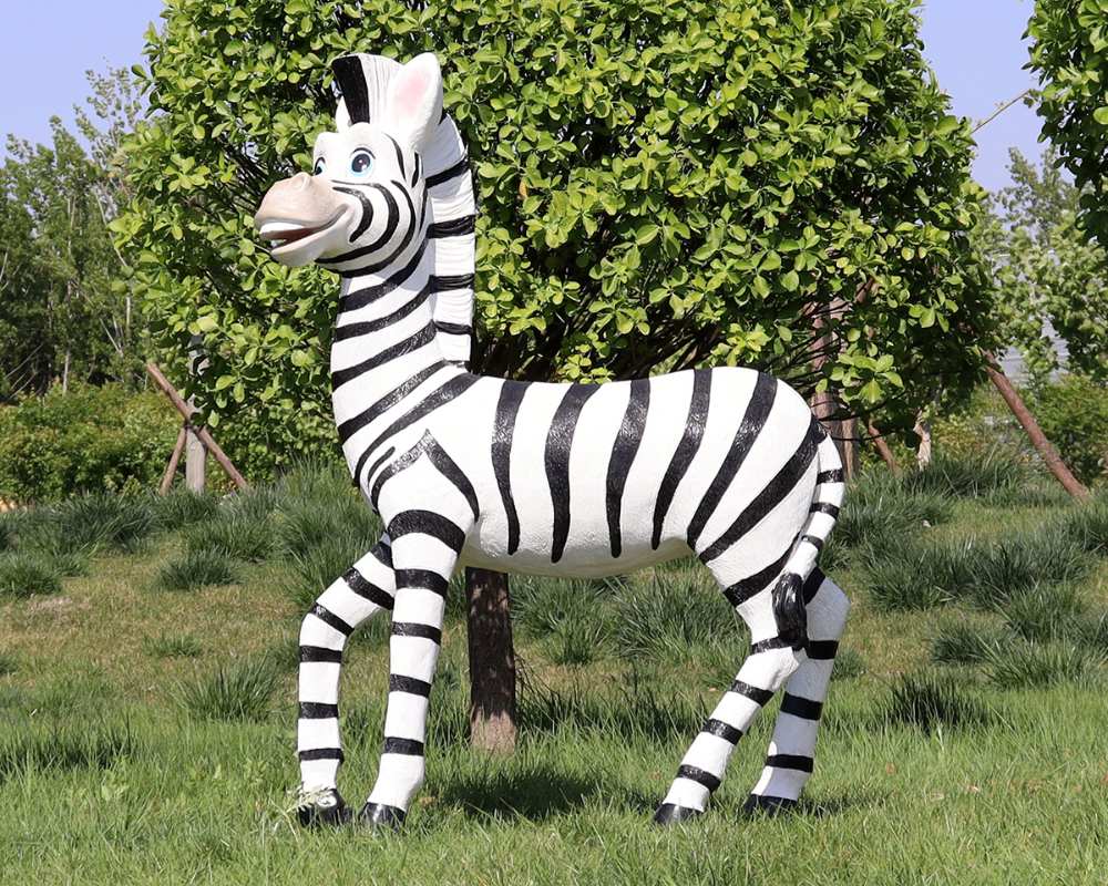 Vibrant Fiberglass Cartoon Zebra Sculpture for Garden Decor