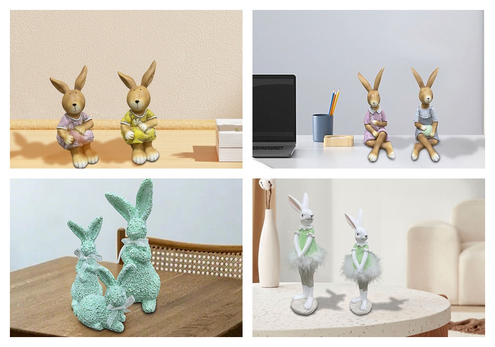 Resin bunny figurines combination