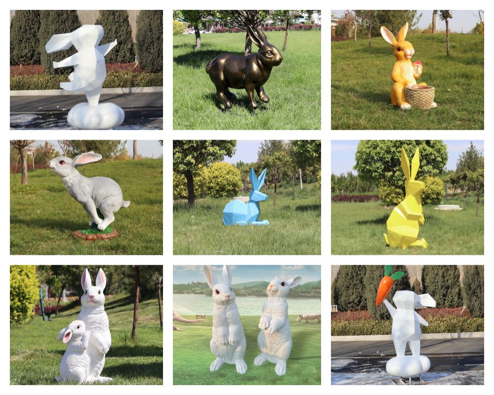 Other rabbit sculptures made of different materials and shapes by Ruiheng