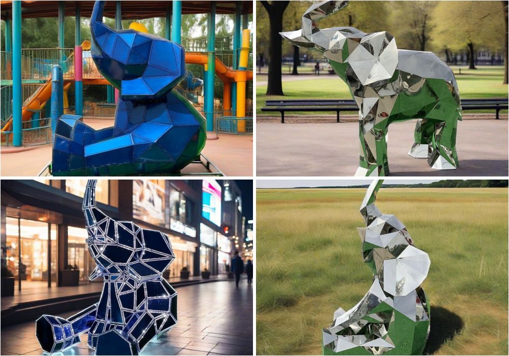 Two different geometric elephant sculpture