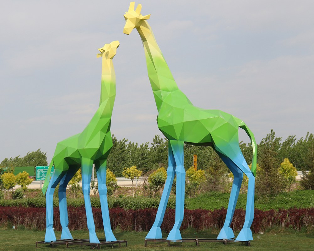Large Size Outdoor Garden Modern Stainless Steel Geometric Giant Giraffe Statue