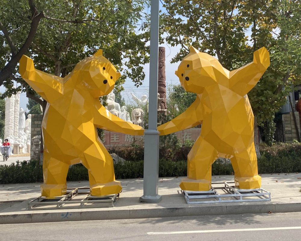 Factory Customized Outdoor Large Geometric Stainless Steel Animal Bear Sculpture Statue