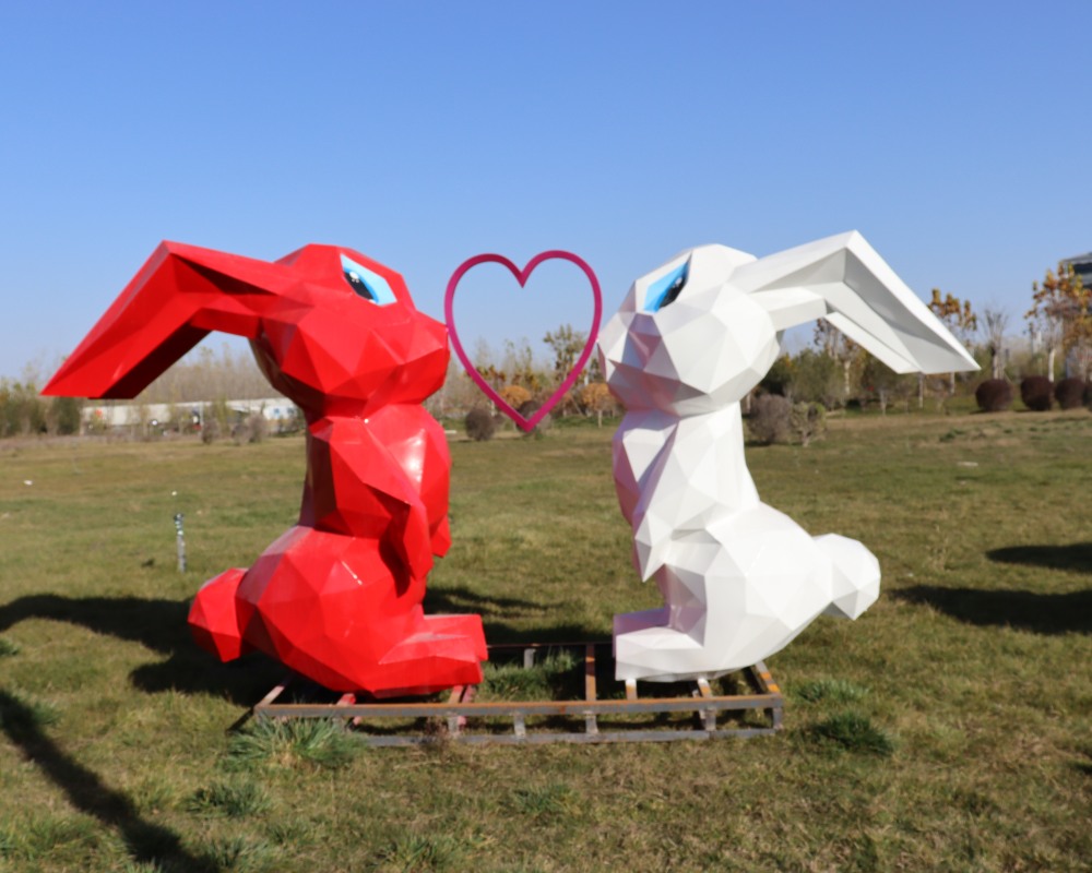 Outdoor Garden Decoration Animal Statue Stainless Steel Geometric Rabbit Sculptures
