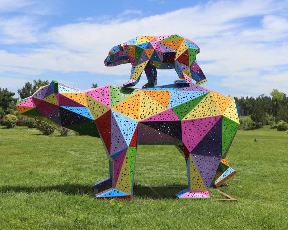 High Quality Stainless Steel Outdoor Life Size Polar Bear Statue with Light
