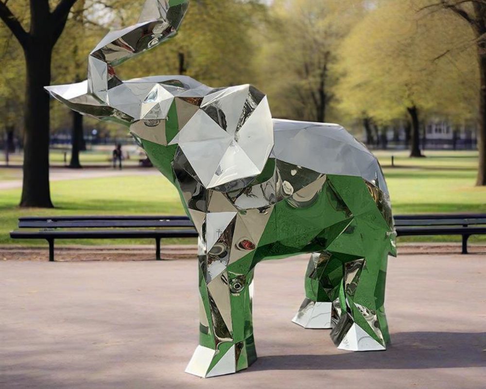 Geometric Elephant Sculpture in Stainless Steel with Optional Lighting