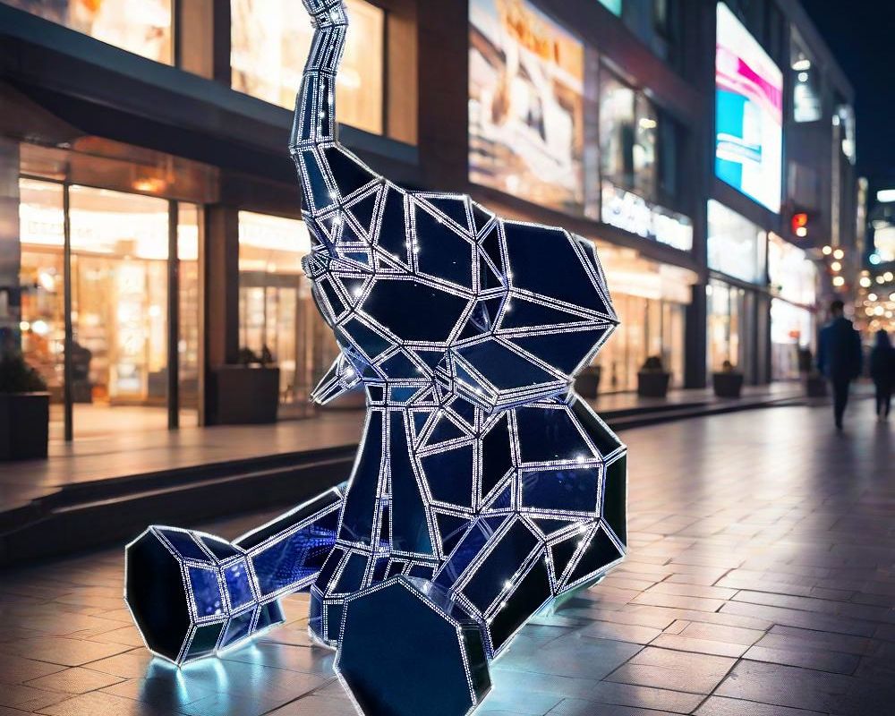 Geometric Elephant Sculpture in Stainless Steel with Optional Lighting