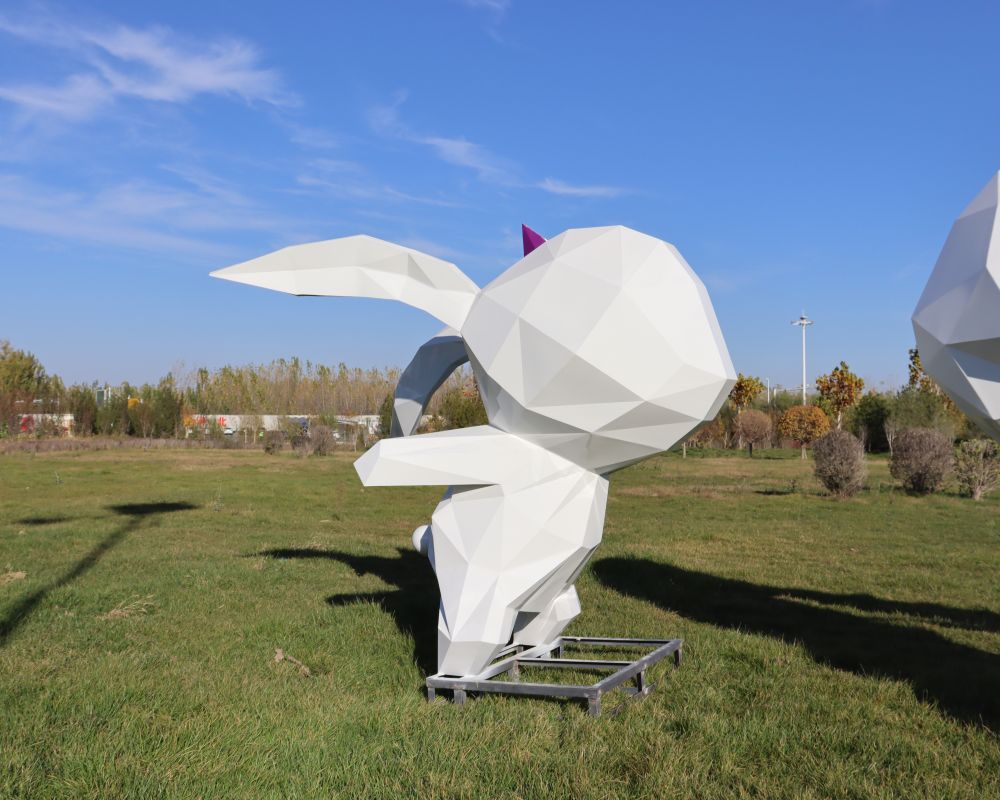 Stainless Steel Geometric Rabbit Sculpture in Standing and Sitting Poses