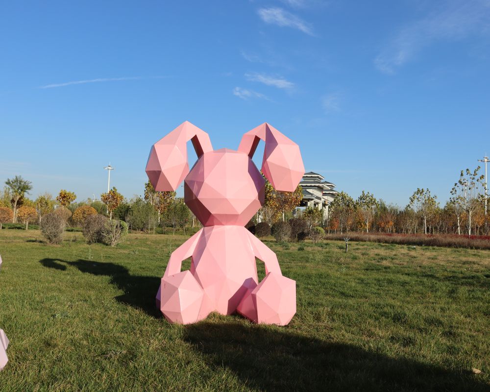 Stainless Steel Geometric Rabbit Sculpture in Standing and Sitting Poses