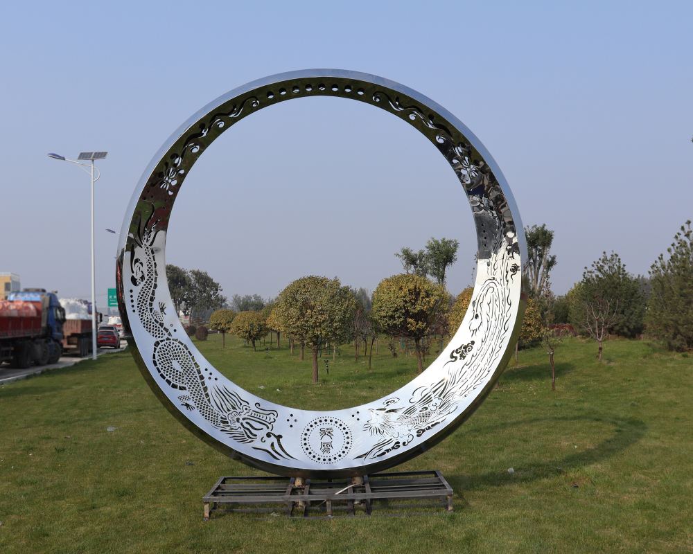 Large Outdoor Modern Metal Ring Polished Moon Sculpture
