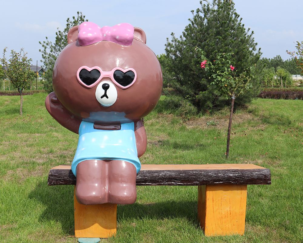 Landscape Fiberglass Sitting Cartoon Statue Animal Sculpture with Bench Seat Statue for Sale