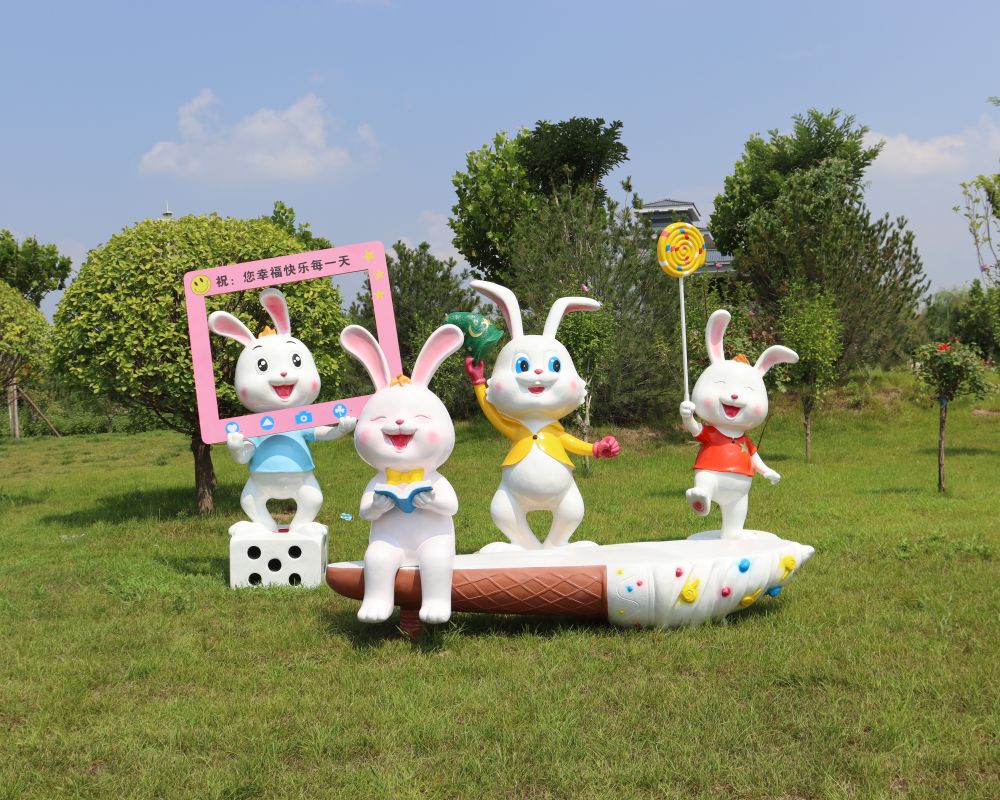 Life Size Fiberglass Sculpture Cartoon Animal Interactive Statue for Shopping Mall Decoration