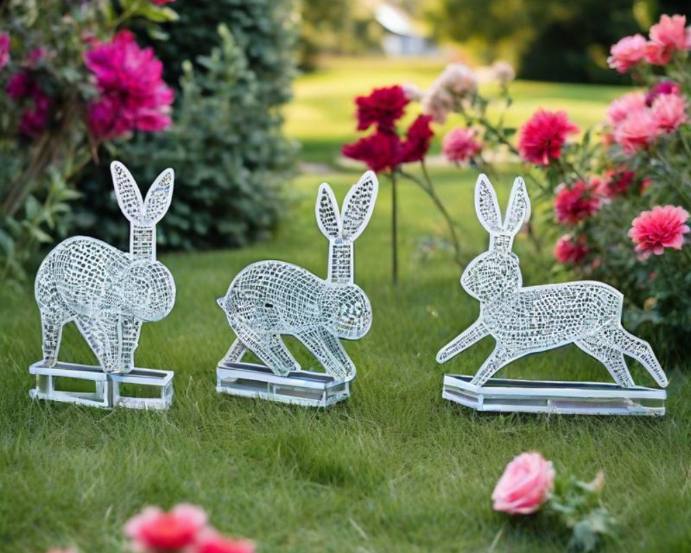 Factory Customized White Woven Metal Rabbit Sculpture Outdoor Large Decorative Sculpture