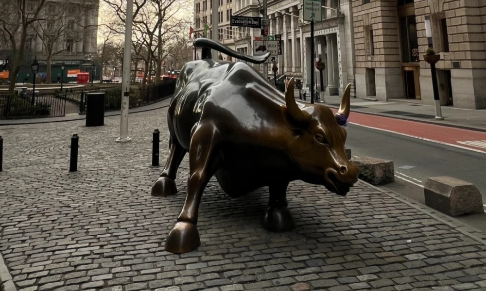 Charging bull sculpture
