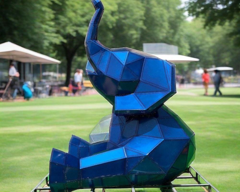 Stainless steel elephant sculpture
