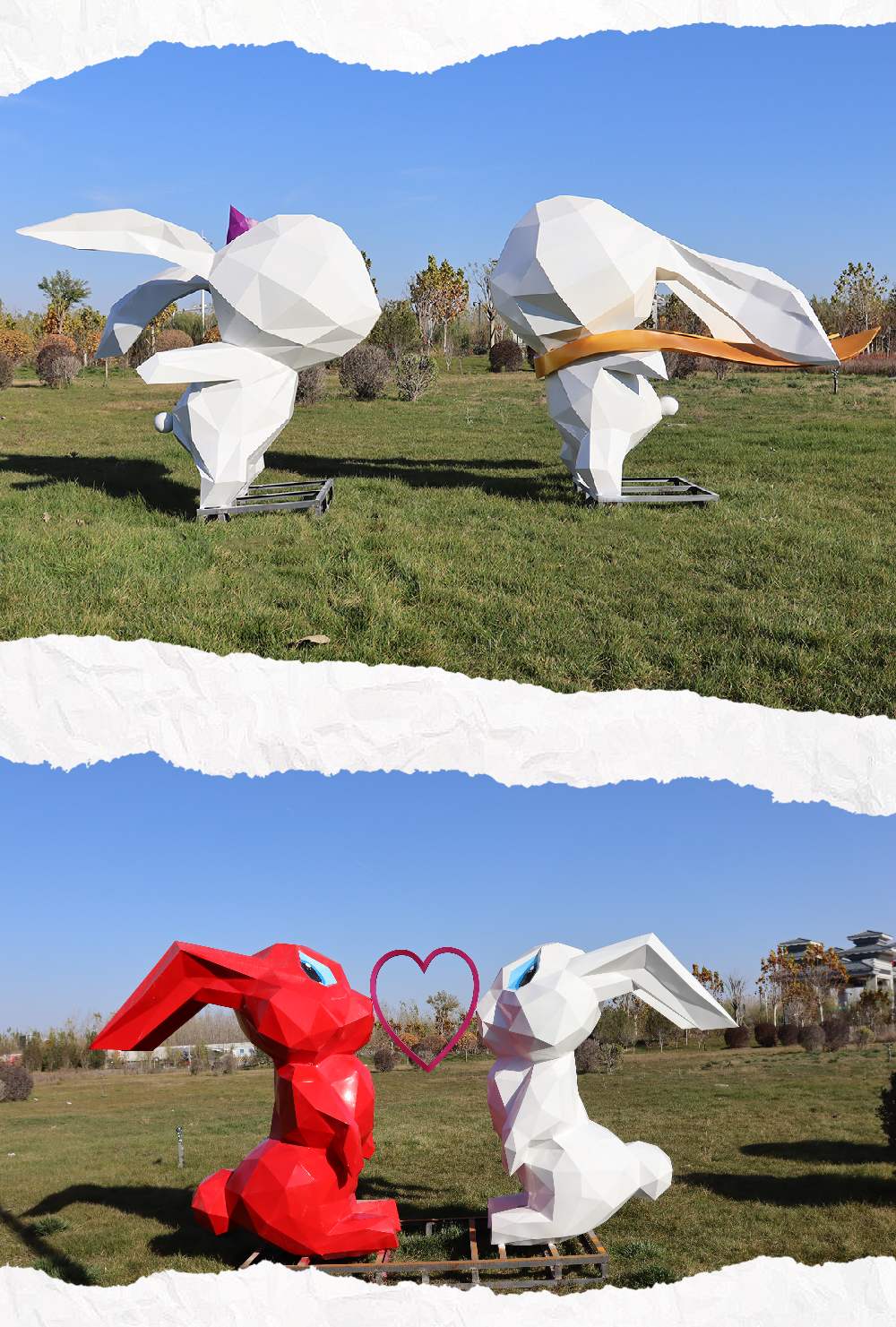 Geometric rabbit sculptures