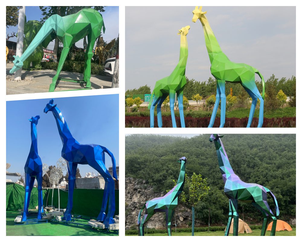 Geometric giraffe sculptures