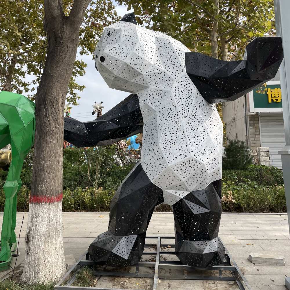 Geometric panda sculptures