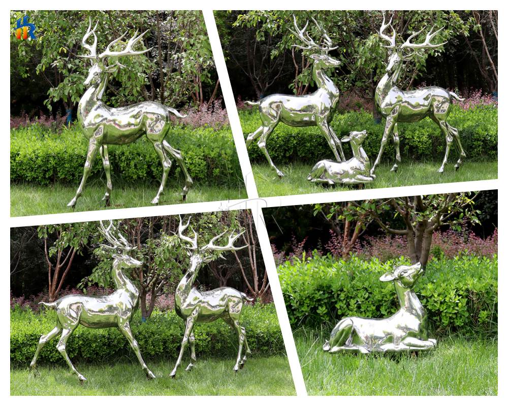 Stainless steel deer sculptures