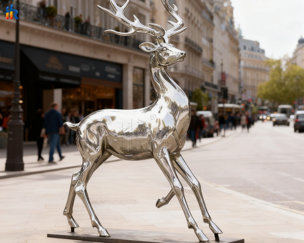 Stainless steel deer sculptures in streets