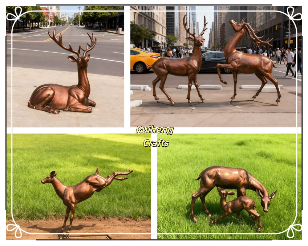 Life-size bronze deer sculpture