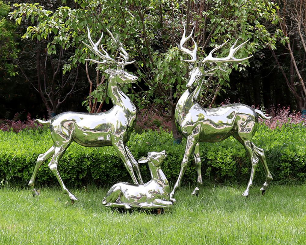 Outdoor Large Stainless Steel Mirror Deer Sculpture for Urban Art