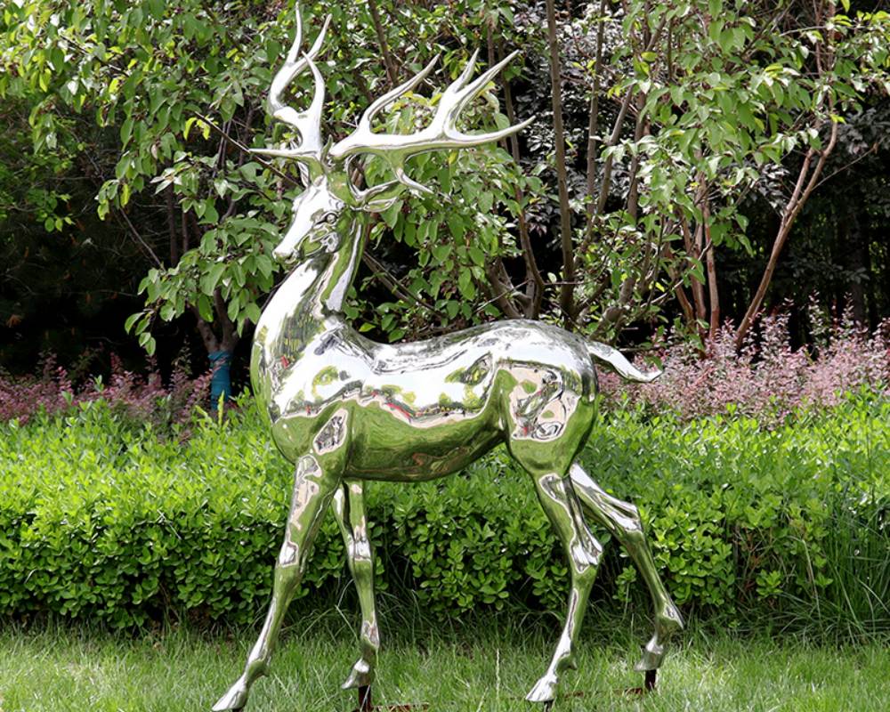Outdoor Large Stainless Steel Mirror Deer Sculpture for Urban Art