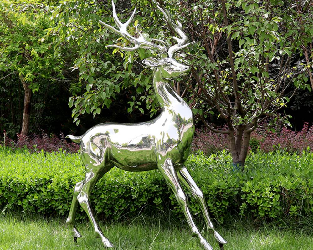 Outdoor Large Stainless Steel Mirror Deer Sculpture for Urban Art