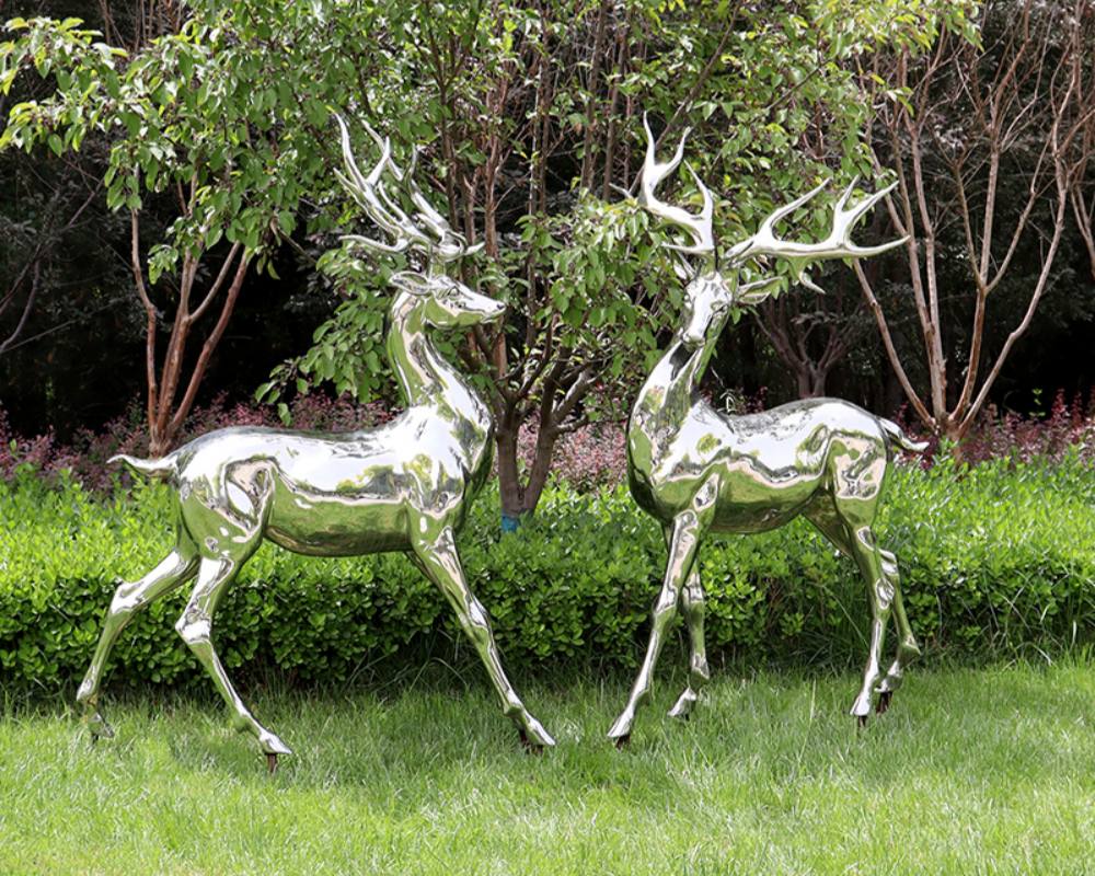 Outdoor Large Stainless Steel Mirror Deer Sculpture for Urban Art
