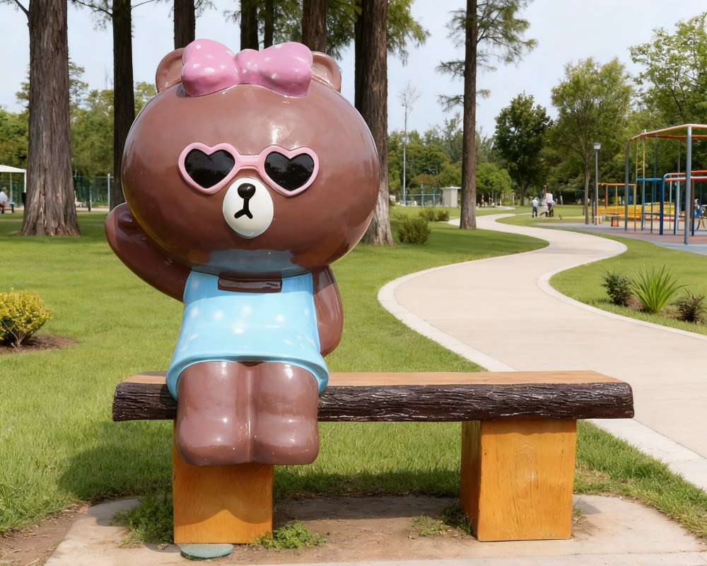 Cartoon Brown Bear Fiberglass Seating Interactive Sculpture for Garden