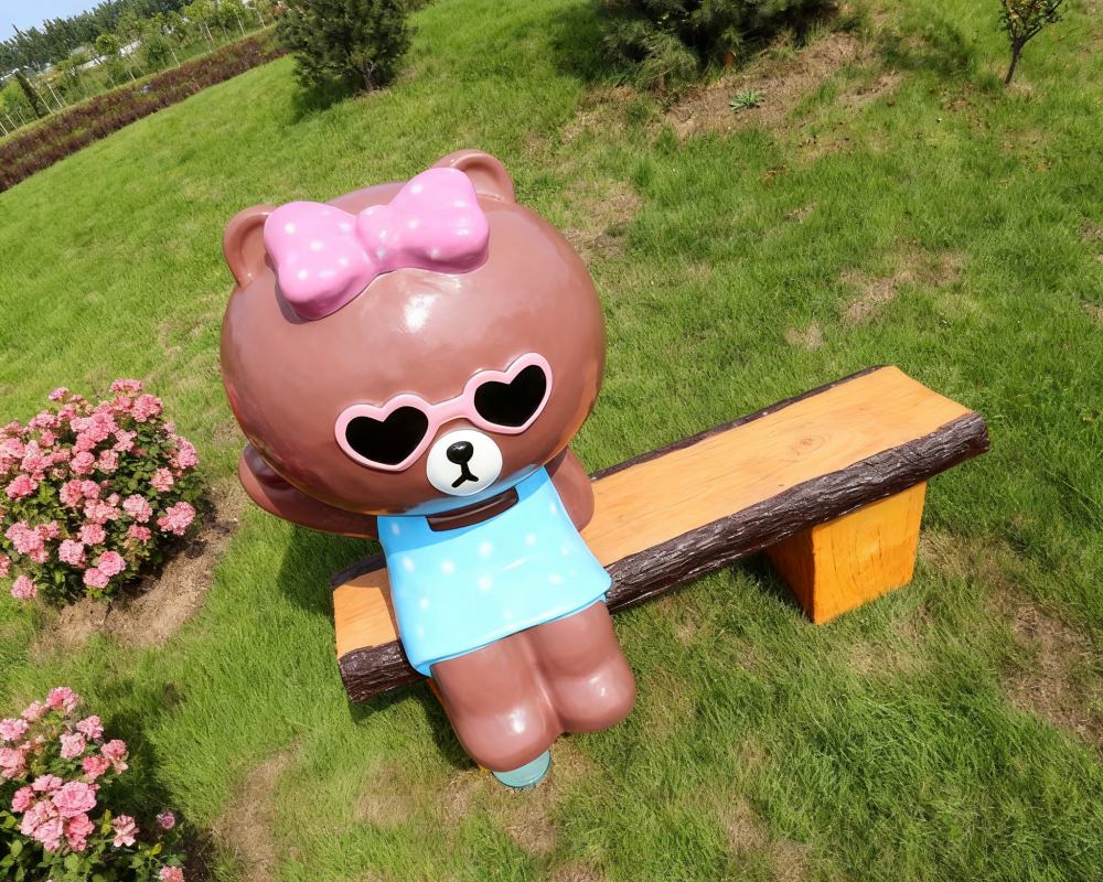 Cartoon Brown Bear Fiberglass Seating Interactive Sculpture for Garden