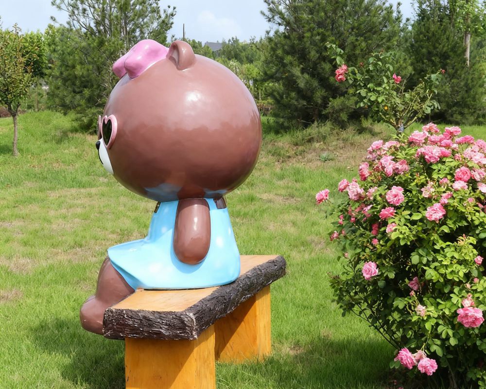 Cartoon Brown Bear Fiberglass Seating Interactive Sculpture for Garden