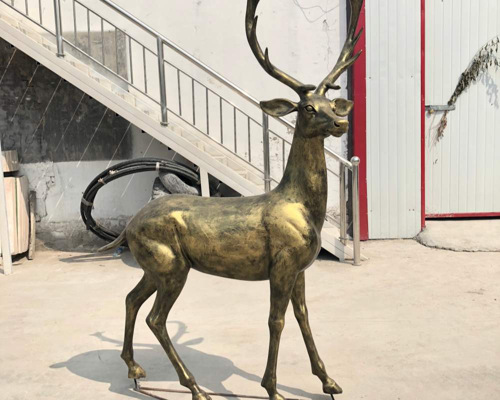 Antique Bronze-Finish Deer Sculpture Set Lifelike Fiberglass Deer Statues