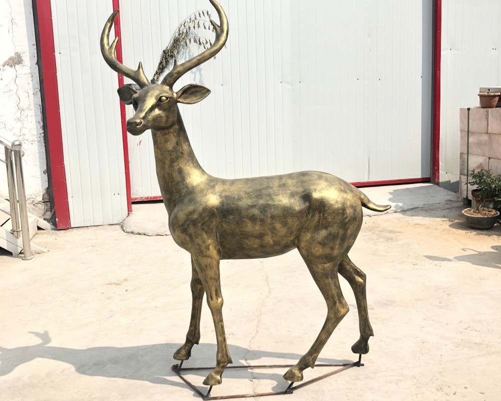 Antique Bronze-Finish Deer Sculpture Set Lifelike Fiberglass Deer Statues