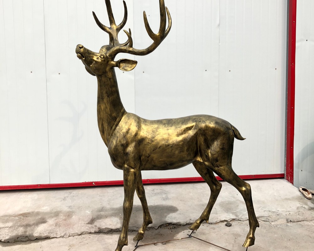 Antique Bronze-Finish Deer Sculpture Set Lifelike Fiberglass Deer Statues