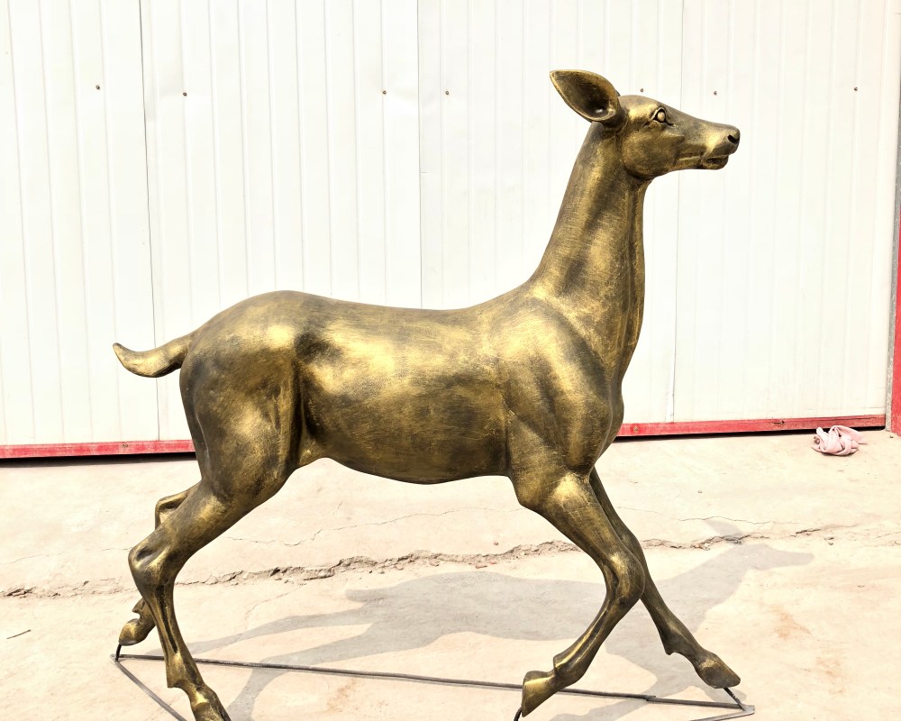 Antique Bronze-Finish Deer Sculpture Set Lifelike Fiberglass Deer Statues