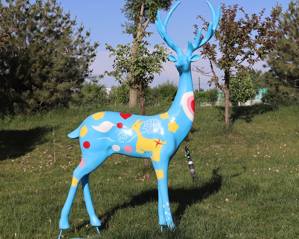 Vibrant Hand-Painted Colorful Fiberglass Deer Statues