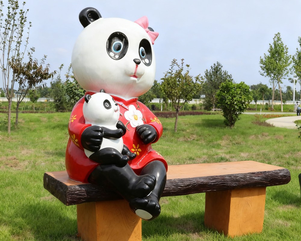 Panda Fiberglass Seat Animal Interactive Sculpture for Outdoor Decor